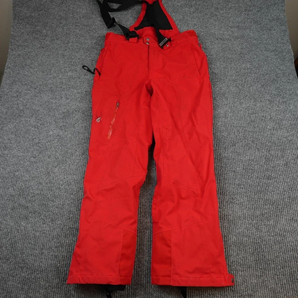 Spyder Snow Pants Mens Medium Red Insulated Ski Snowboard Bibs Suspenders